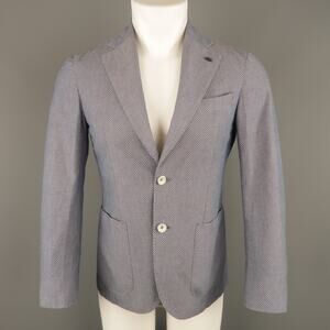 L.B.M. 1911 34 Short Blue & Burgundy Polka Dot Cotton Notch Lapel Sport Coat